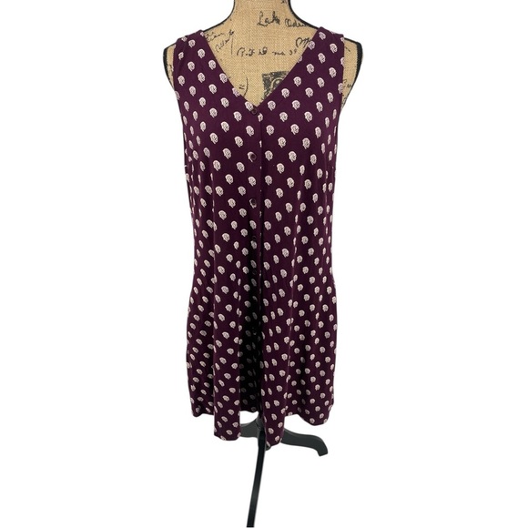 Garnet Hill Green Cotton Button Front Burgundy Knit Tank Dress Jersey Knit Comfy - Picture 1 of 10